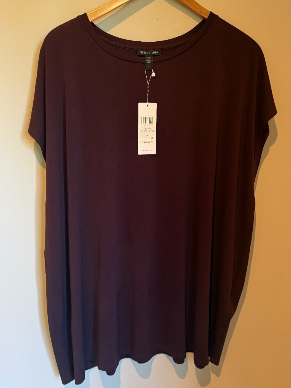 NWT Eileen Fisher 100% Silk Crew Neck Tunic, Casis 1X